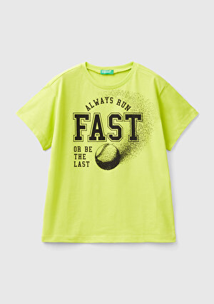 Erkek Çocuk Neon Yeşil Grafik Baskılı T-Shirt