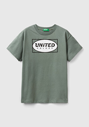 Erkek Çocuk Yeşil Benetton Yazılı Yaz T-Shirt