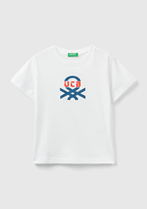 Erkek Çocuk Beyaz Benetton Yazılı Yaz T-Shirt