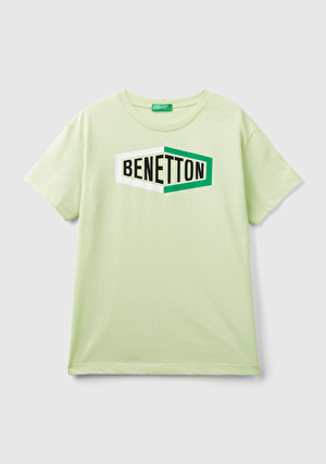 Erkek Çocuk Açık Yeşil Benetton Yazılı Yaz T-Shirt