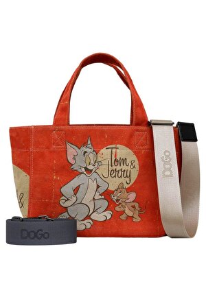 Kadın Vegan Turuncu Medium Tote Bag - Warner Bros Tom & Jerry Tasarım