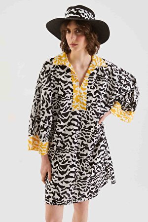 Yakalı Zebra Desenli Tunik Standart Renk Y2213307_089