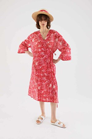 Belden Bağlamalı Desenli Kimono Standart Renk Y2213910_089