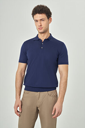 Bisse Erkek Kısa Kol Polo Yaka Düğmeli Basic Yazlık Triko T-Shirt Lacivert TR23Y23106_39