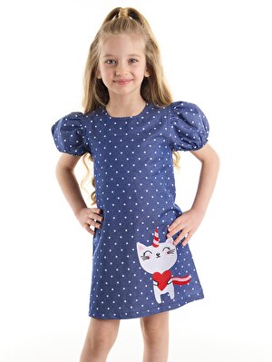 Kedicorn Kız Çocuk Dokuma Puantiyeli Elbise