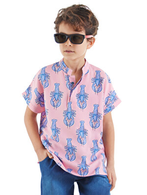 Istakoz Erkek Çocuk Pembe Kısa Kol Yazlık Gömlek