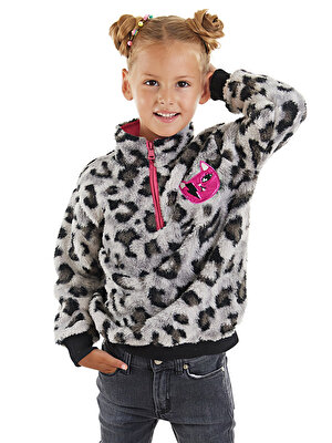 Leoparlı Kız Çocuk Peluş Sweatshirt