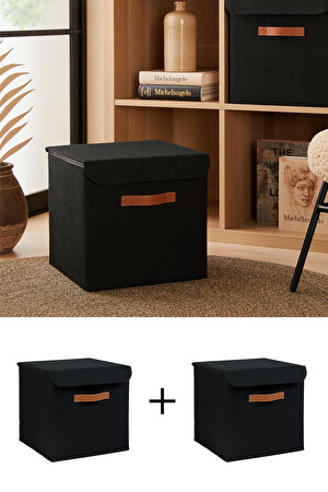 Ocean Home Textile 2'li Siyah Renk Jüt Kapaklı Kutu Set 30 x 30 x 30 cm