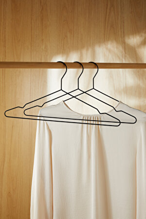 Ocean Home Textile 3'lü Mat Siyah Renk Kauçuk Kaplamalı Metal Giysi Askısı 20.50 x 42 x 0.3 cm