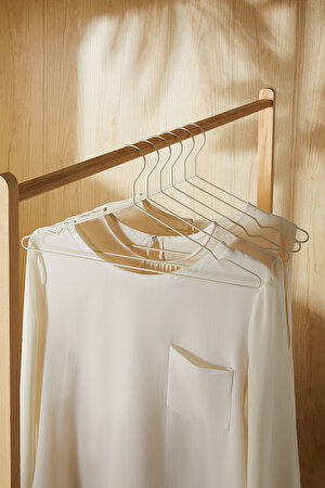 Ocean Home Textile 6'lı Mat Beyaz Renk Kauçuk Kaplamalı Metal Giysi Askısı 20.50 x 42 x 0.3 cm