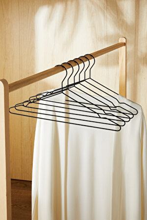 Ocean Home Textile 6'lı Mat Siyah Renk Kauçuk Kaplamalı Metal Giysi Askısı 20.50 x 42 x 0.3 cm