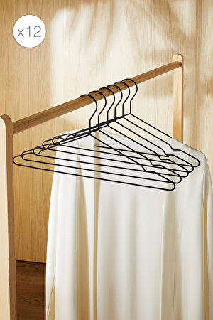 Ocean Home Textile 12'li Mat Siyah Renk Kauçuk Kaplamalı Metal Giysi Askısı 20.50 x 42 x 0.3 cm