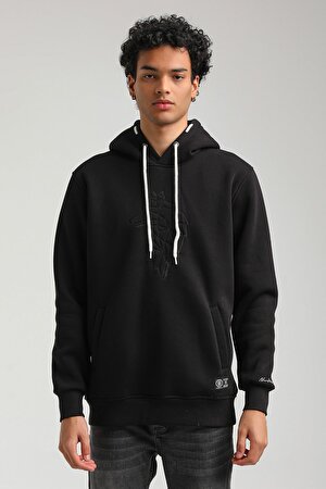 Kapüşonlu Siyah Slim Fit Hoodie 23FWM64041