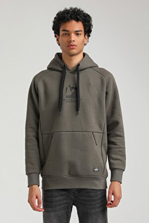 Kapüşonlu Haki Slim Fit Hoodie 23FWM64042