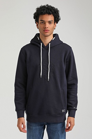 Kapüşonlu Lacivert Slim Fit Hoodie 23FWM64041