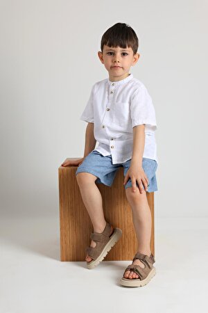 Archie Çift Cırtlı Hakiki Deri Unisex Çocuk Sandalet Kum Rengi