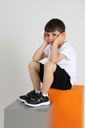 Arisa Çift Cırtlı File Detaylı Erkek Çocuk Ayakkabı Siyah