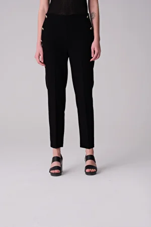 Gusto Düğme Detaylı Arkası Lastikli Kumaş Pantolon - Siyah