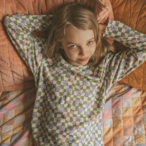 Grafik Çiçek Uzun Kollu Taytlı Pijama Takımı 