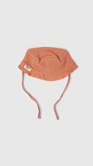 Müslin Bucket Bağcıklı Şapka Mercan Rengi