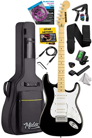 Midex RPH-40WB Siyah Beyaz Elektro Gitar Seti HSH Manyetik Maple Klavye Üst Kalite