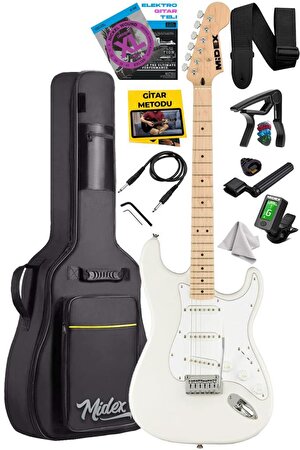 Midex RPH-30WH Maple Klavye Strat Kasa SSS Elektro Gitar Seti