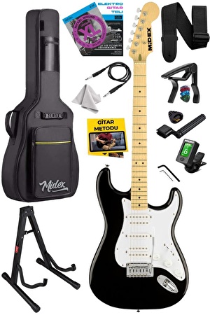 Midex RPH-40WB-ST Siyah Beyaz Elektro Gitar Seti HSH Manyetik Maple Klavye Üst Kalite