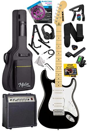 Midex RPH-40WB-30AMP Siyah Beyaz 30W Amfili Elektro Gitar Seti HSH Manyetik Maple Klavye Üst Kalite