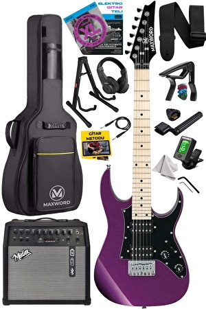 Maxword DE-150PU-50AMP Maple Klavye HH Yüksek Kaliteli 50W Amfili Elektro Gitar Seti