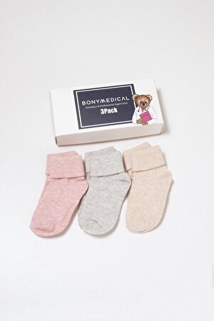 3 lü Paket Medikal Bebek Çorap Pembe Desenli