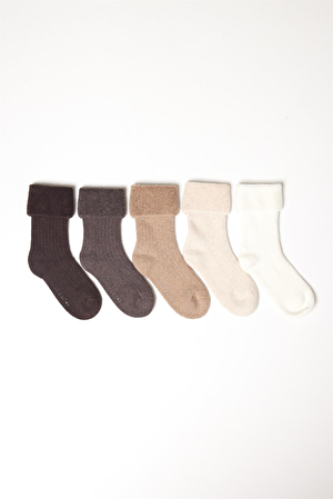 5 li Paket Çocuk Havlu Soket Çorap Desenli