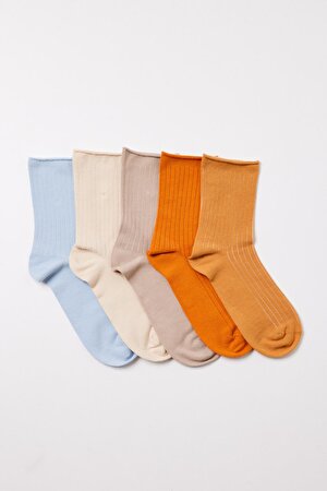 5'li Paket Kız Çocu Pamuk Soket Çorap Çok Renkli