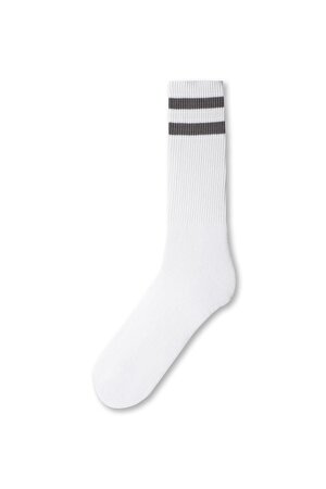 Erkek Havlu Taban Çizgili Soket Çorap Beyaz/Gri