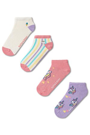 4'lü Paket Kız Çocuk Unicorn Dondurma Desenli Patik Çorap