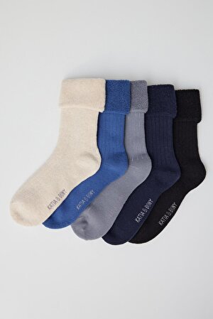 5 li Paket Çocuk Kalın Havlu Soket Çorap Blue Mix