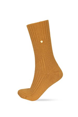 Zımba Detaylı Viskon Triko Soket Çorap Hardal