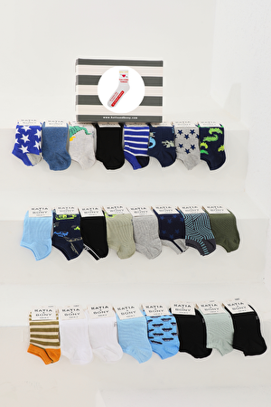 Erkek Çocuk 24'lü Karışık Renkli Kutulu Patik Çorap