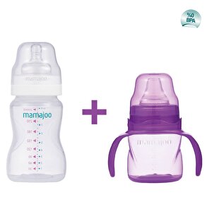 Mamajoo Kulplu Eğitici Bardak 160ml & Silver Biberon 250ml/Mor