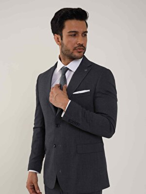 Dufy Lacivert Erkek Slim Fit Armürlü Mono Yaka Takım Elbise - 97032