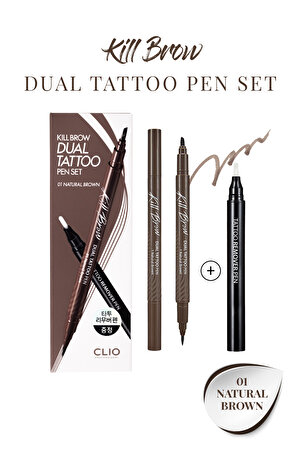 Yarı Kalıcı Kaş ve Makyaj Düzeltici Kalem Seti Clio Kill Brow Dual Tattoo Pen Set (01 Natural Brown)
