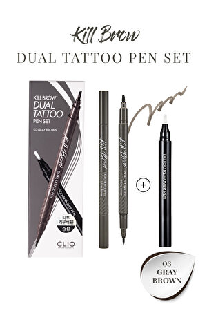 Yarı Kalıcı Kaş ve Makyaj Düzeltici Kalem Seti Clio Kill Brow Dual Tattoo Pen Set (03 Gray Brown)