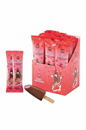 Dondurma Çubuğunda Çilek Krema Dolgulu Sütlü Çikolata Display Kutu 15x30g Glutensiz
