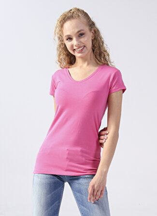 Fashion Friends Fuşya Kadın T-Shirt V 3Y0950BS T-SHIRT