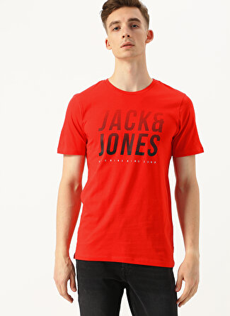 L Kırmızı Jack & Jones Baskılı T-Shirt 5002441392002 Spor Erkek Giyim T-shirt