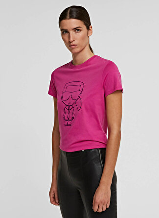 Karl Lagerfeld KARL LAGERFELD Yuvarlak Yaka Gül Kurusu Kadın T-Shirt 210W1703
