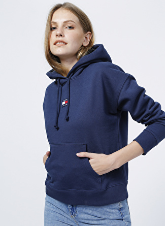 Tommy Jeans Kapüşonlu Lacivert Kadın Sweatshirt TJW TOMMY CENTER BADGE HOODIE