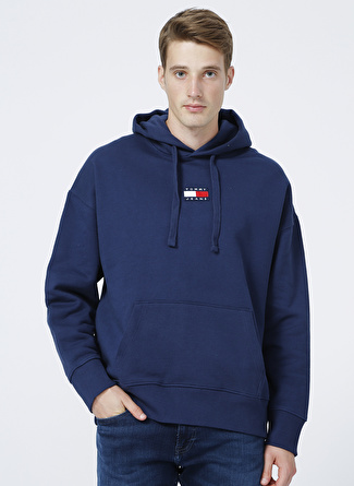 Tommy Jeans Bisiklet Yaka Regular Fit Düz Mavi Erkek Sweatshirt