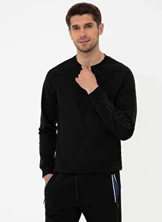 Pierre Cardin Riley Bisiklet Yaka Standart Kalıp Baskılı Siyah Erkek Sweatshirt