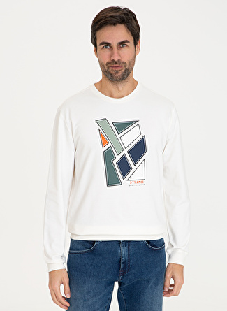 Pierre Cardin Scott Bisiklet Yaka Standart Kalıp Baskılı Bej Erkek Sweatshirt