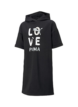 Puma Kapüşonlu Rahat Kalıp Baskılı Siyah Kız Çocuk Elbise - 58140001 Alpha Dress